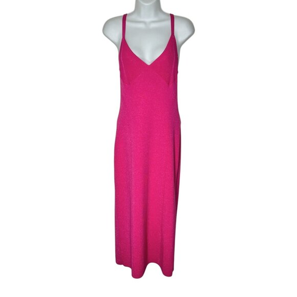 Staud Quartz Midi Slip Dress Party Cocktail Bodycon Metallic Peony Pink Large - Picture 9 of 16